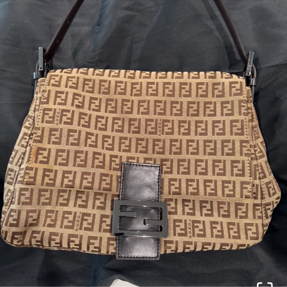 Fendi Tan and Black Monogram Handbag